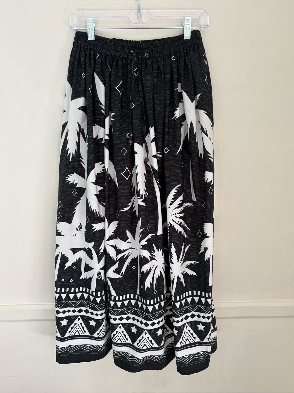 Gypsie Blu Womens Maxi Skirt -Black White Tropical Palm Boho Beach Resort Sz S